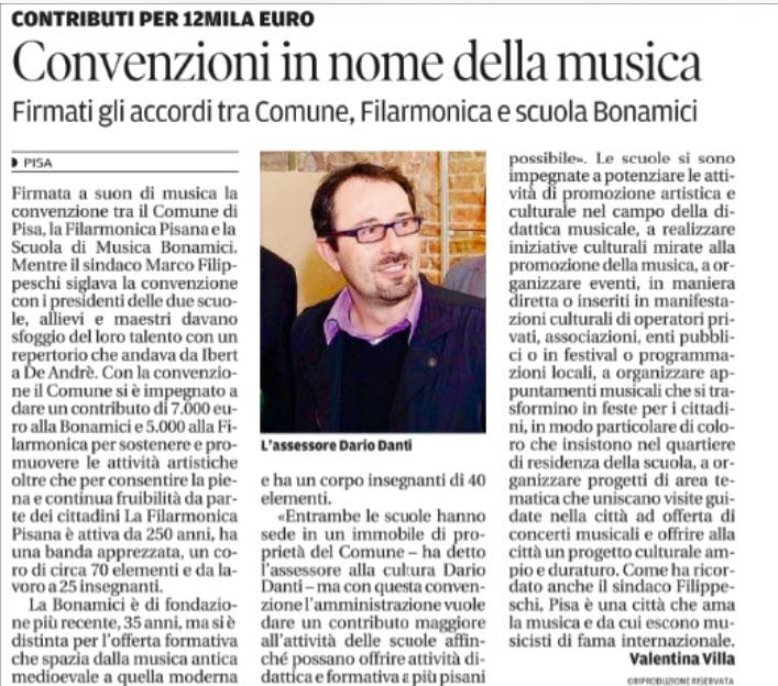Convenzione tra il Comune di Pisa e la Scuola Bonamici
